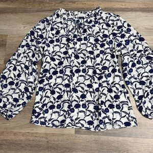 Rose & Olive Blue and White Floral Blouse